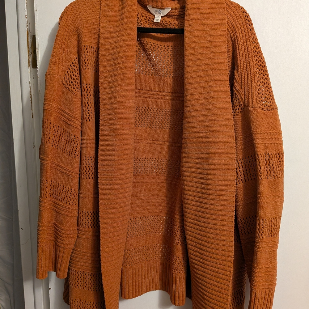 Terra & Sky Open-Front Knit Cardigan - Burnt Orange